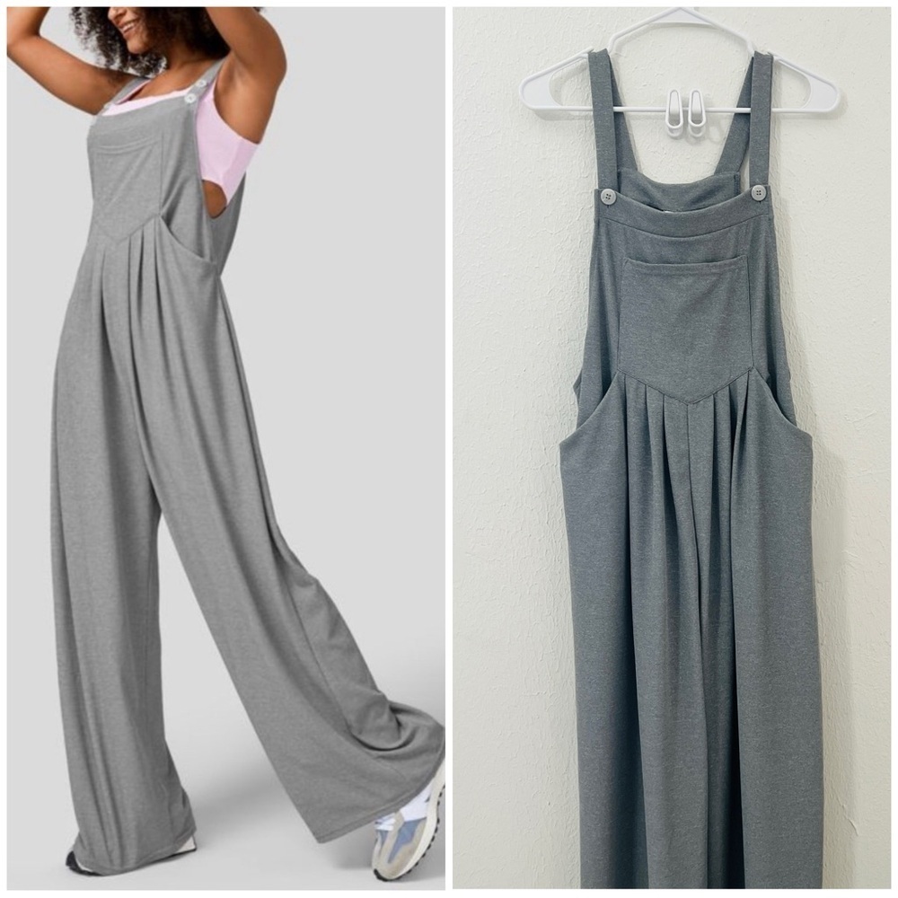 HALARA Women’s Large Gray Waffle Comfy Casual Overalls Jumpsuit NWT Activewear